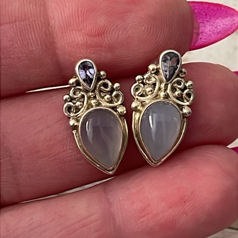Sajen Sterling Silver Lavender Moonstone Drop Earrings - Picture 6 of 6